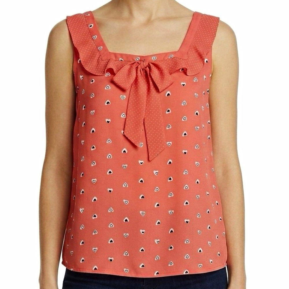 DISNEY Lauren Conrad LC Orange Tank Top sz XL Black Hearts Bow Resortwear Casual